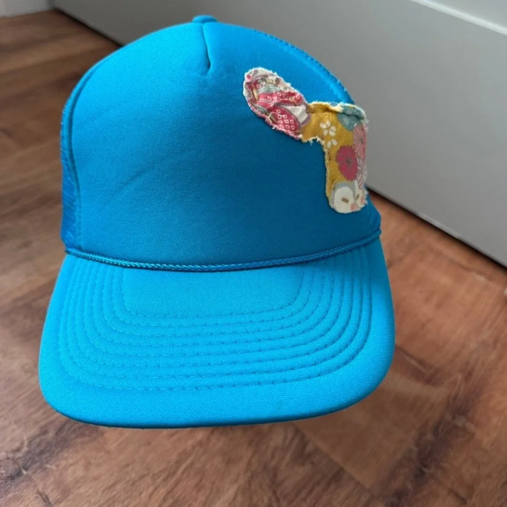 Otto Trucker Hat Women OS Blue Maui Floral Patch Snapback Cap Hawaiian Aloha